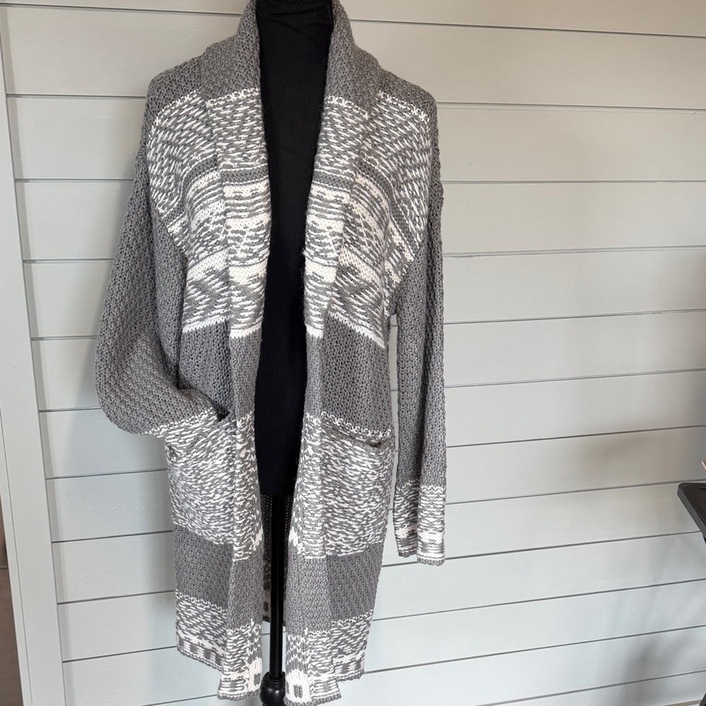 Lucky Brand Gray and White Cardigan